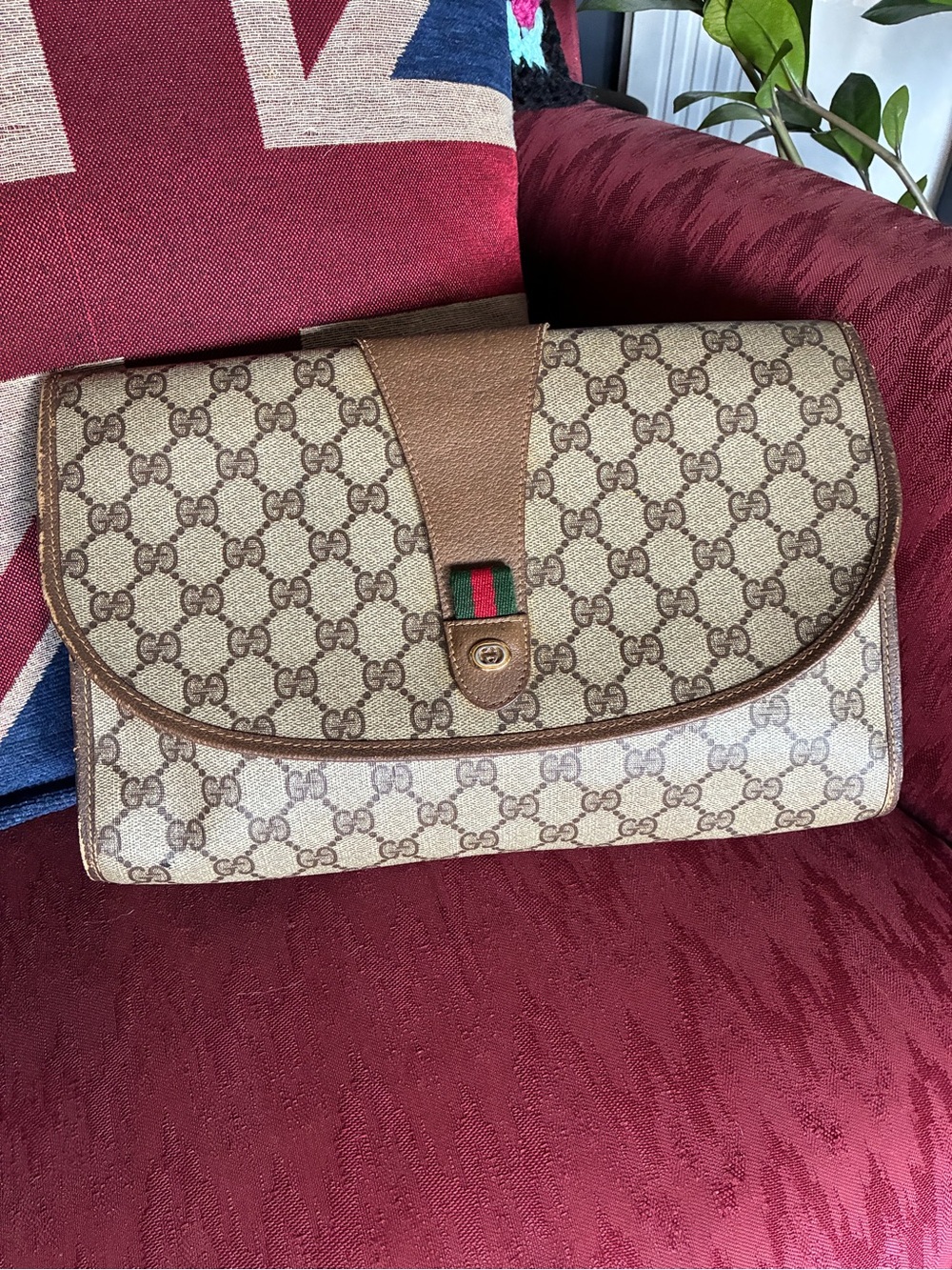 Gucci GG Supreme with GG 2 Tone Logo and Sherry line Vintage Clutch  *note